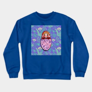 Russian doll with blue flowers pattern Crewneck Sweatshirt